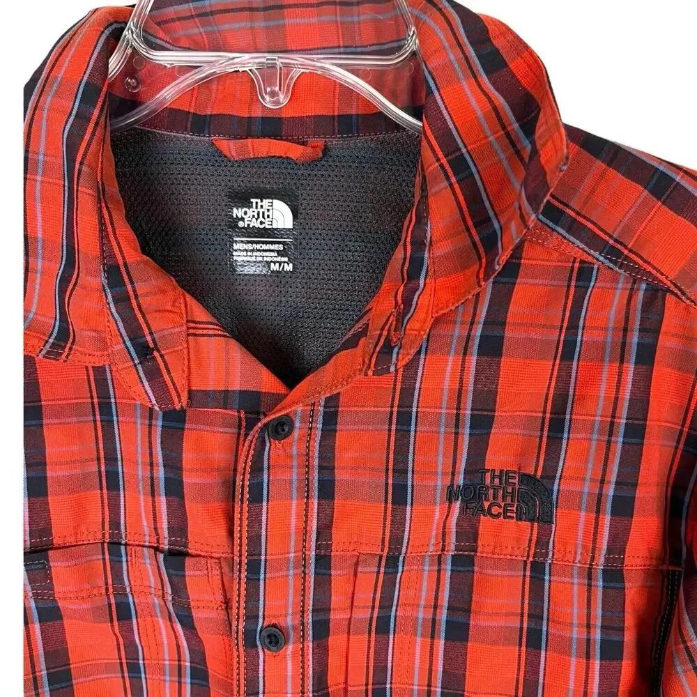 The North‎ Face Shirt Mens Sz M Orange Plaid Long Sleeve Button Up Outdoor EUC